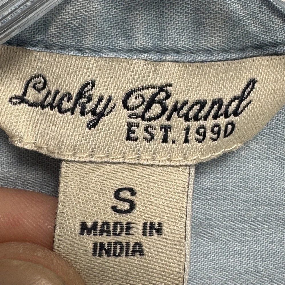 Lucky Brand Shirt Womens Small Blue Chambray Henley Tunic Top Long Sleeve‎